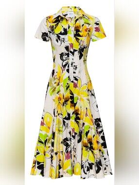 MISA Los Angeles Charlene Floral Short Sleeve Maxi Shirt Dress Size M
